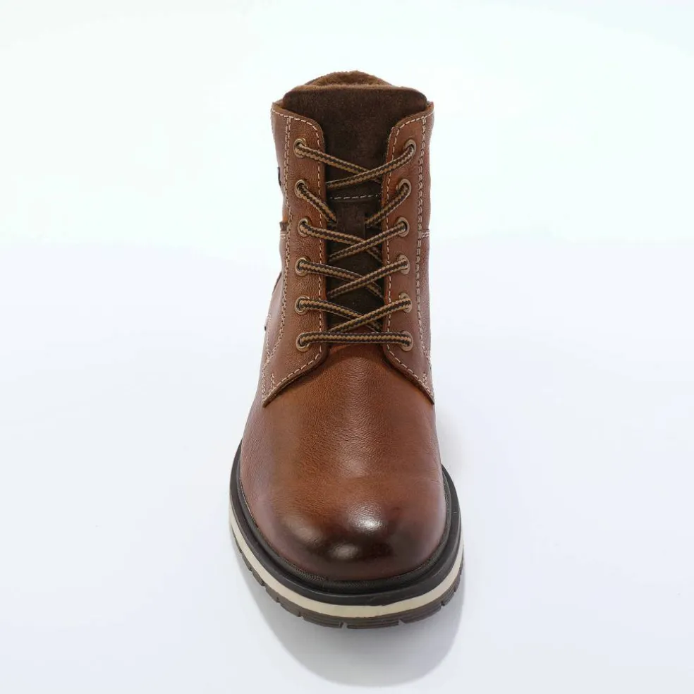 Bottines montantes à lacets cuir et velours