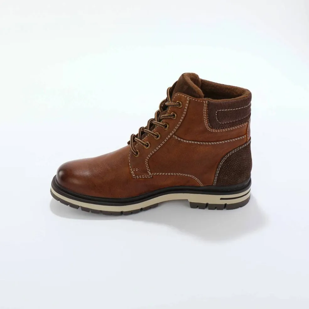 Bottines montantes à lacets cuir et velours