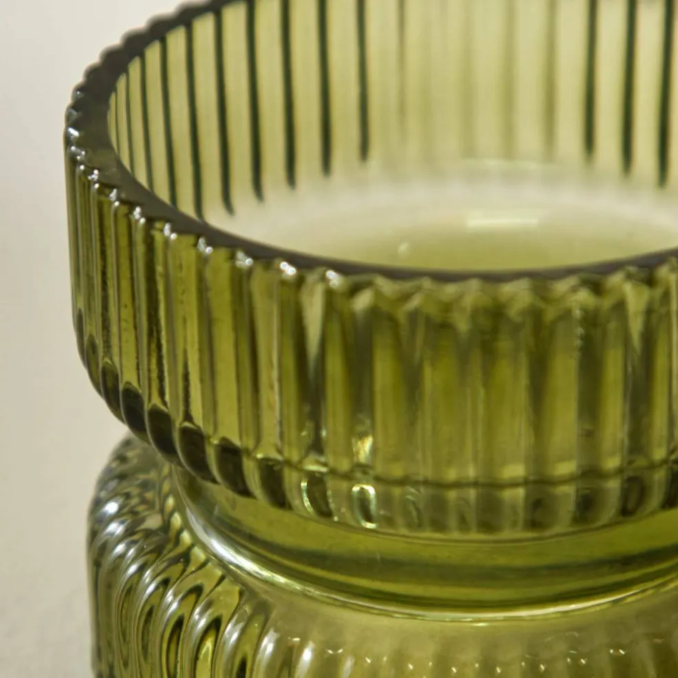 Bougeoir strié en verre