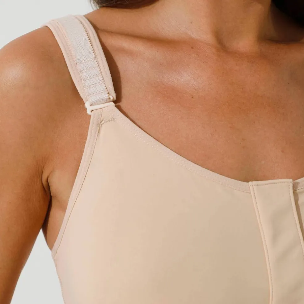 Brassière microfibre post-opératoire forme brassière ouverture devant par bande auto-agrippante - sans armatures