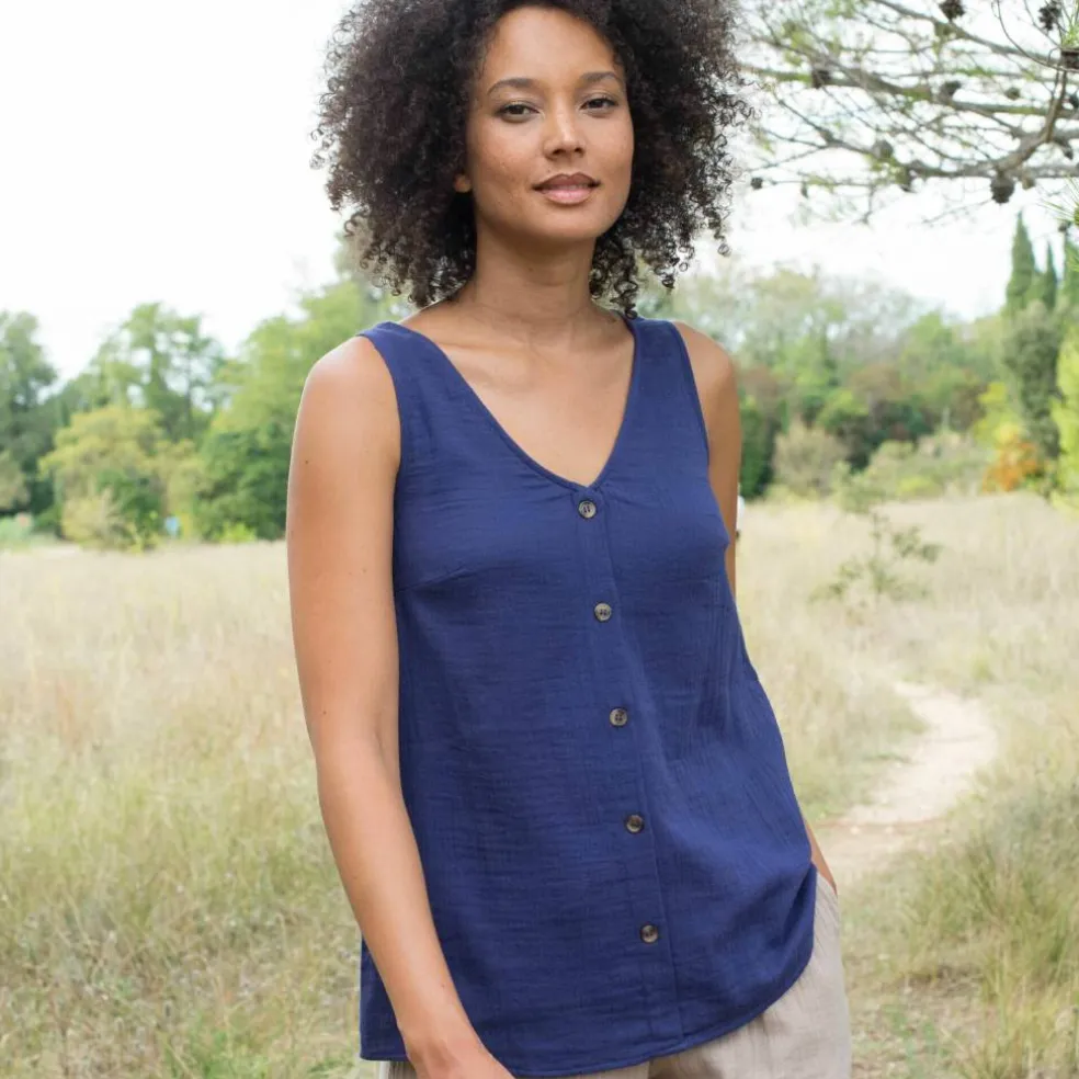 Caraco en double gaze de coton, boutonnage fantaisie