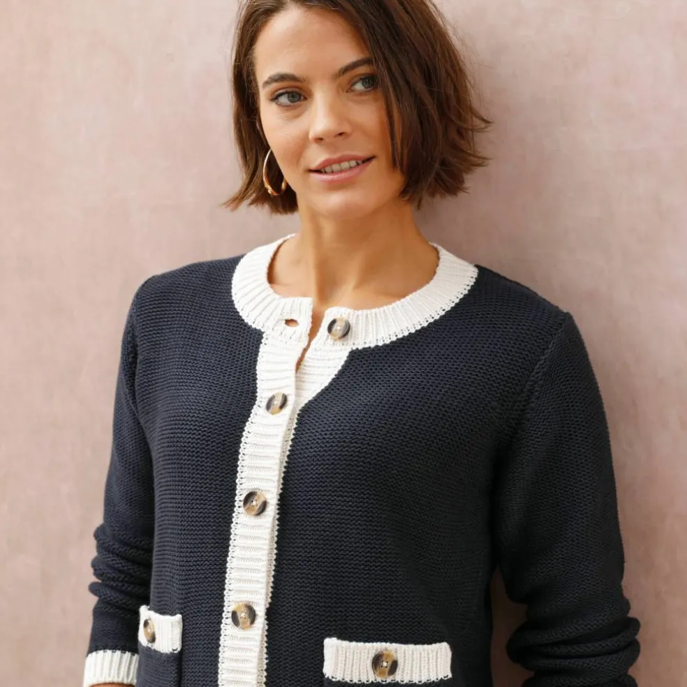 Cardigan bicolore boutonné à poches