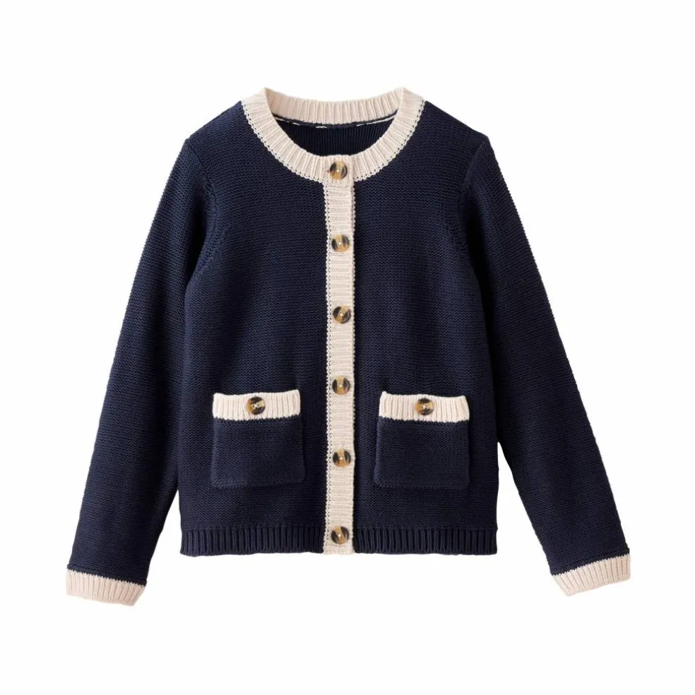 Cardigan bicolore boutonné à poches