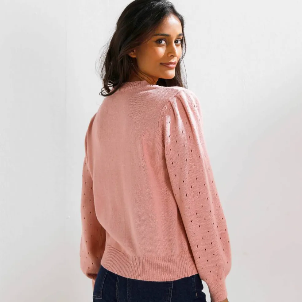 Cardigan boutonné, maille ajourée