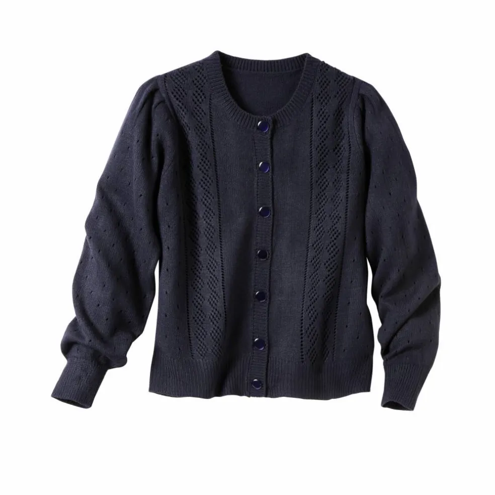 Cardigan boutonné, maille ajourée