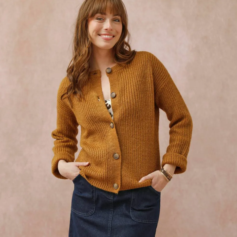 Cardigan boutonné maille anglaise manches longues