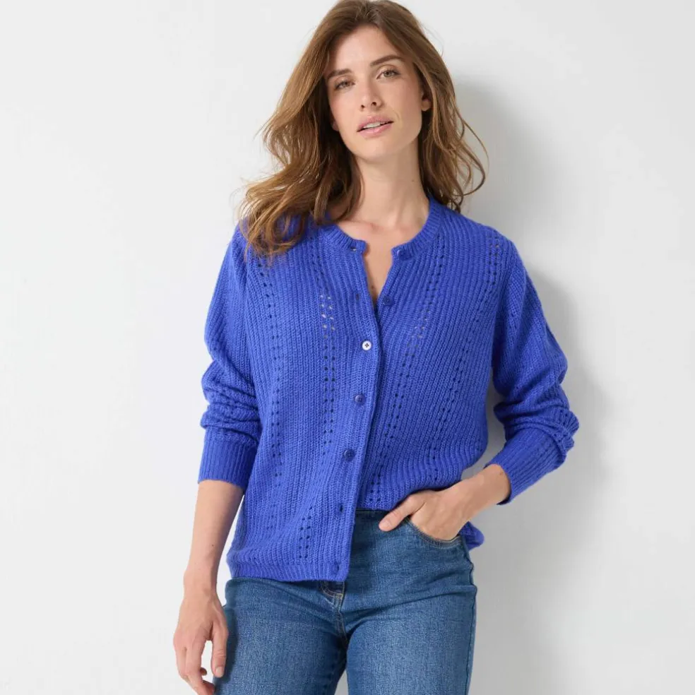 Cardigan boutonné maille fantaisie, toucher doux