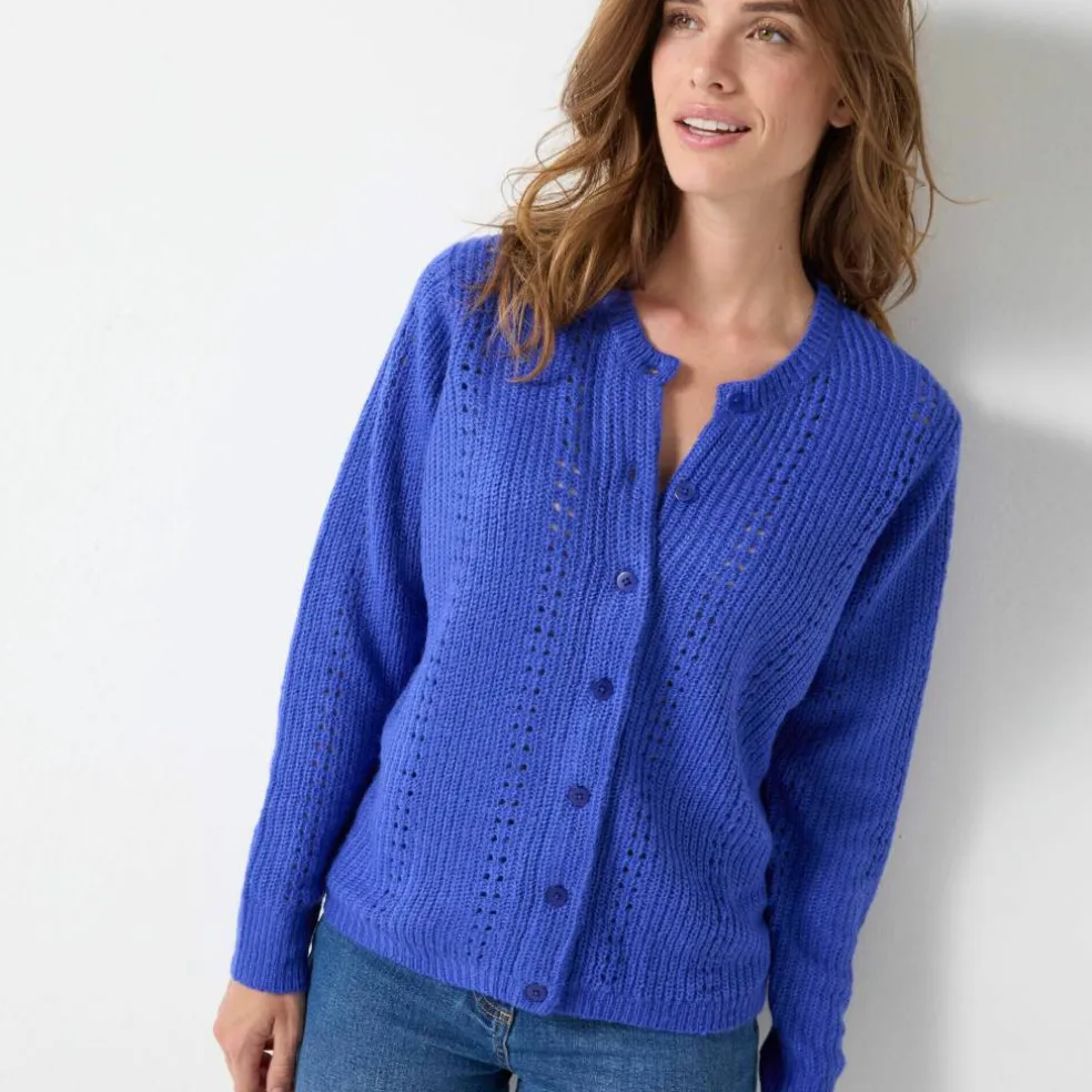 Cardigan boutonné maille fantaisie, toucher doux