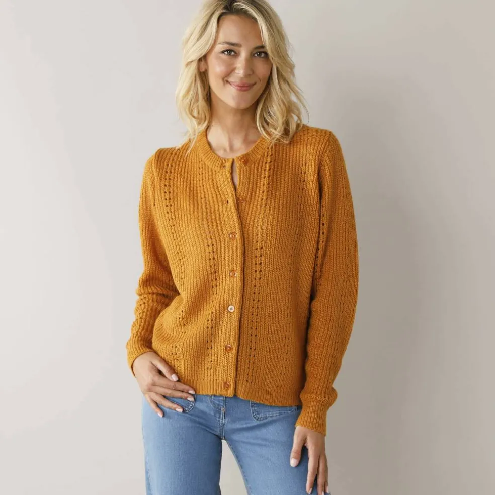 Cardigan boutonné maille fantaisie, toucher doux