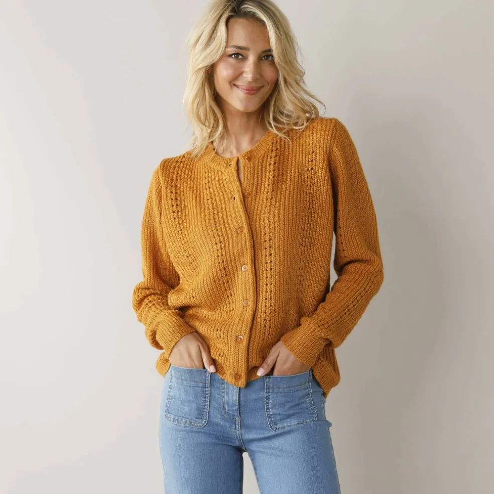Cardigan boutonné maille fantaisie, toucher doux