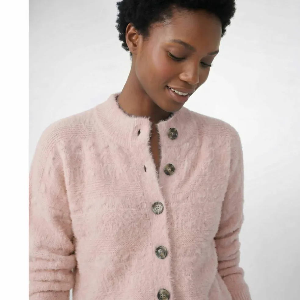 Cardigan boutonné maille poilue fantaisie