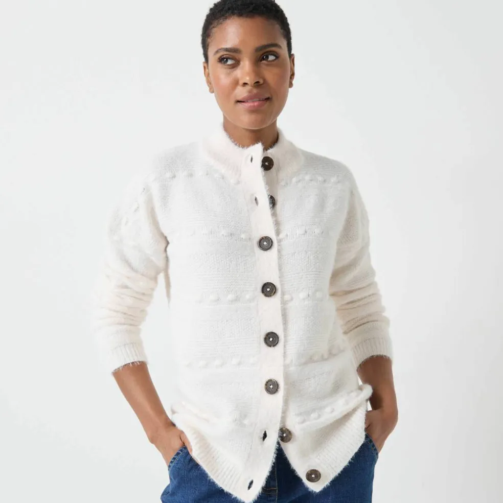 Cardigan boutonné maille poilue fantaisie
