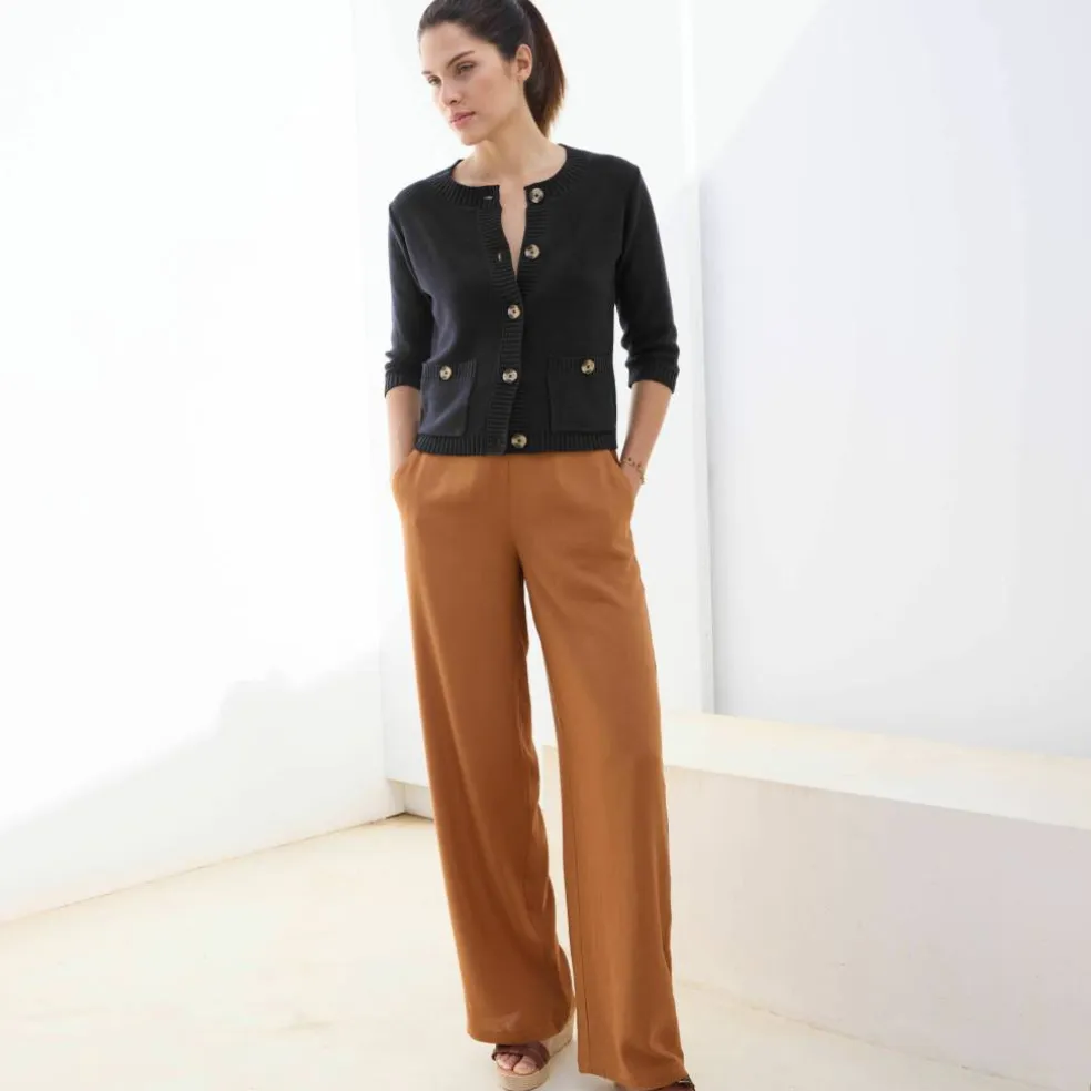 Cardigan boutonné à poches, manches coude