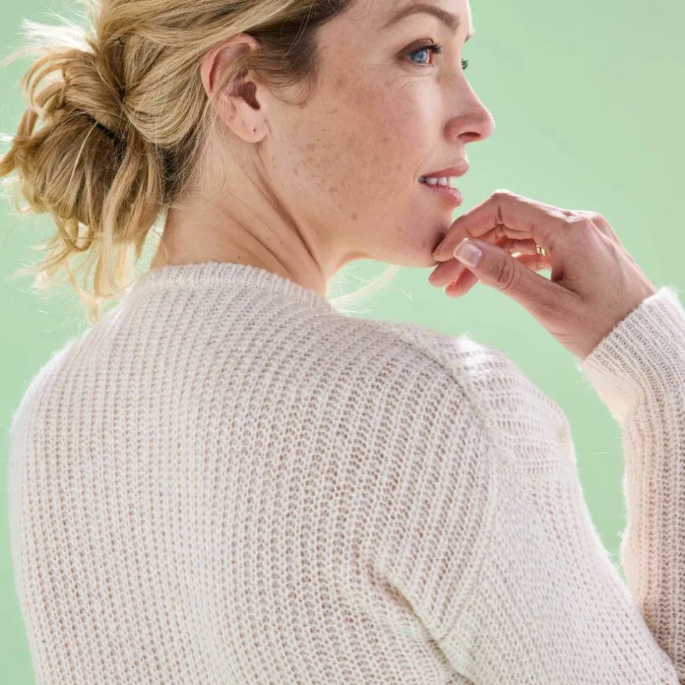 Cardigan boutons perles fantaisie, maille anglaise toucher doux