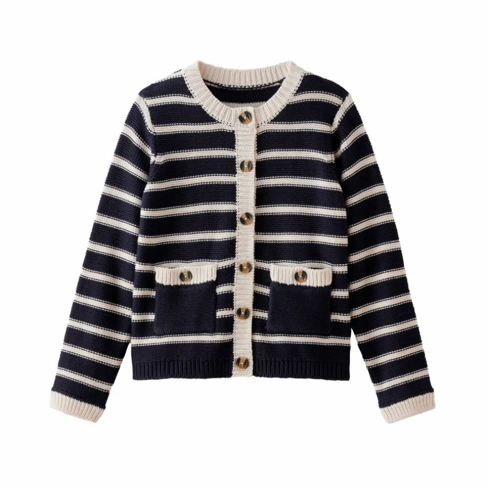 Cardigan rayé boutonné à poches