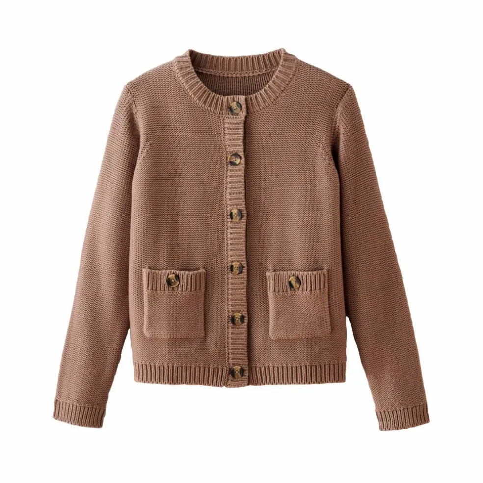Cardigan uni boutonné à poches