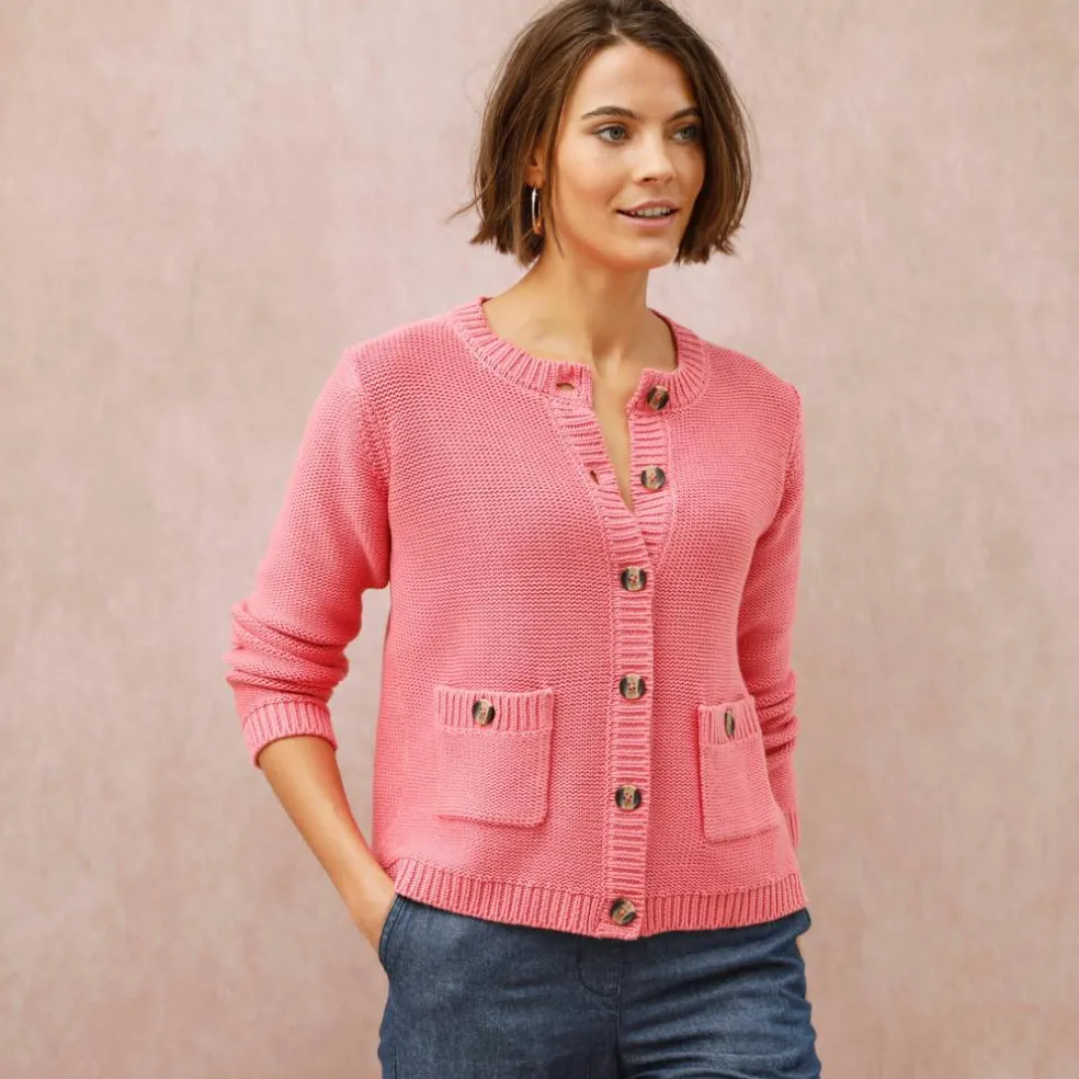 Cardigan uni boutonné à poches