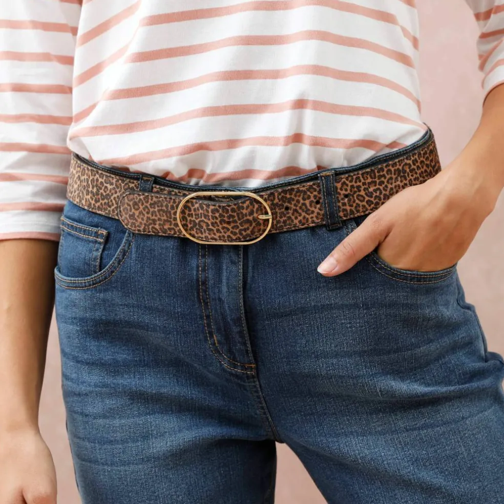 Ceinture motif léopard, croûte de cuir