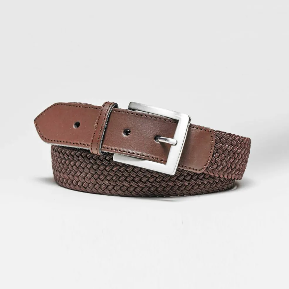 Ceinture tressée extensible finitions cuir