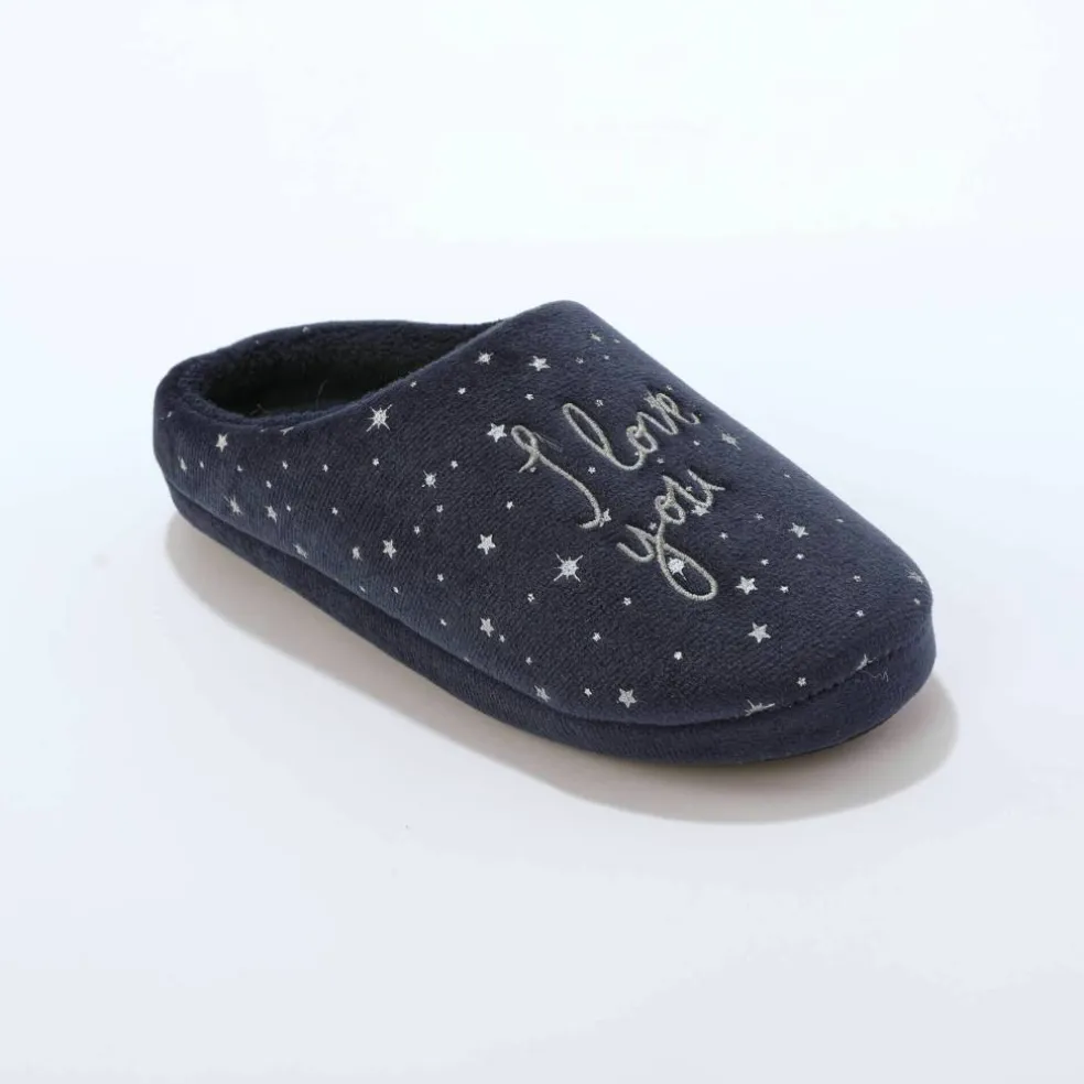 Chaussons mules polaire brodés texte