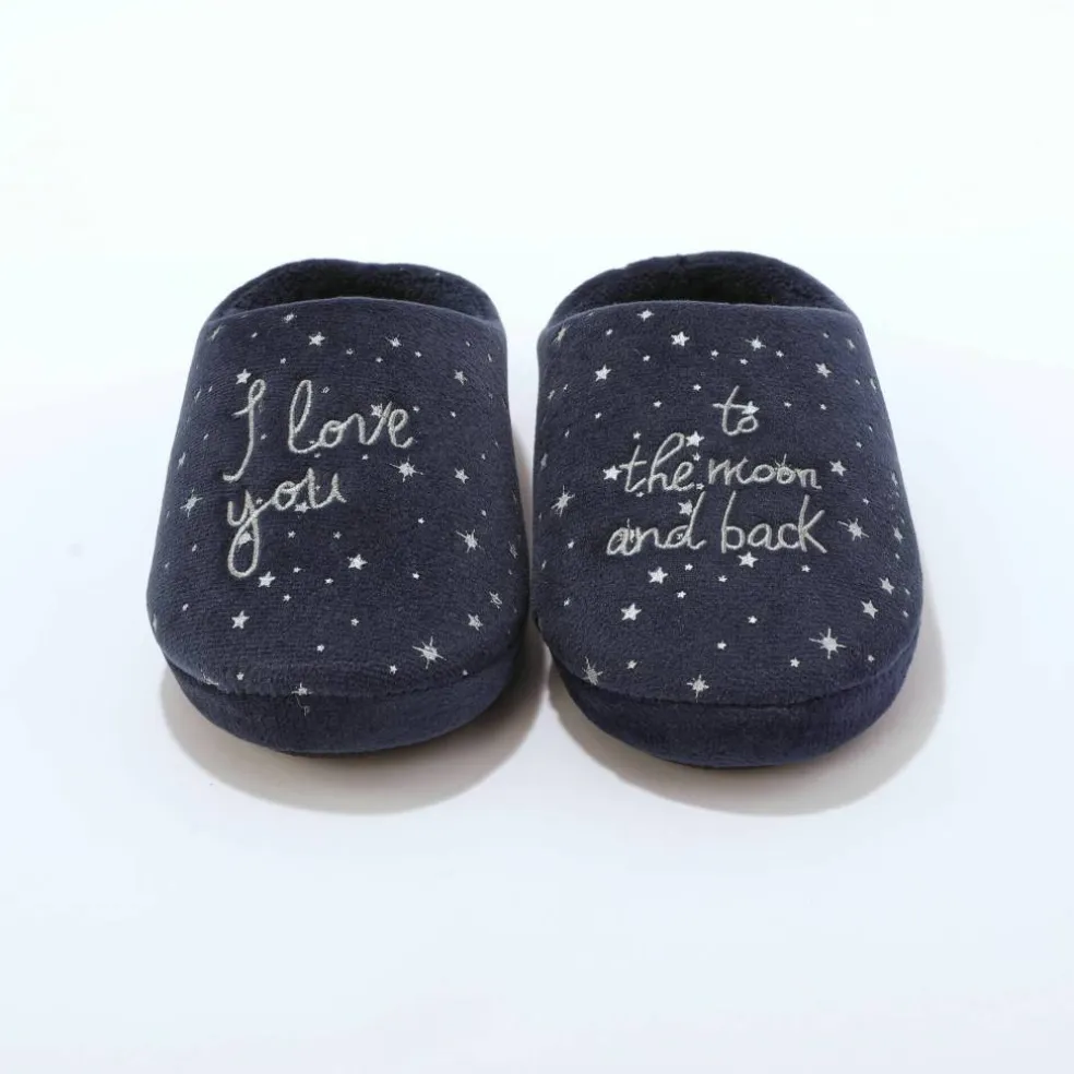Chaussons mules polaire brodés texte