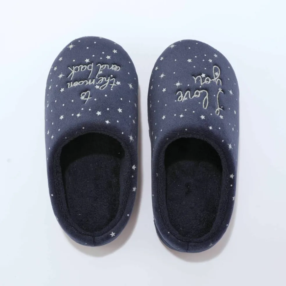 Chaussons mules polaire brodés texte