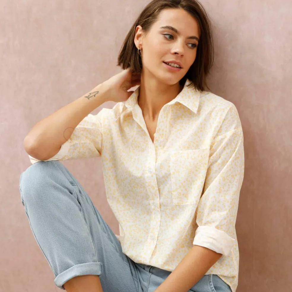 Chemise ample imprimée, coton léger