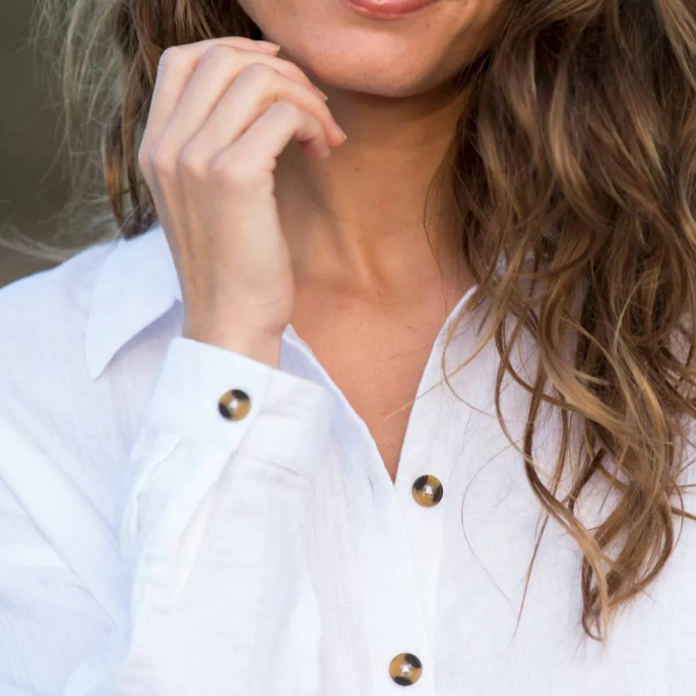 Chemise boutonnée unie, gaze de coton