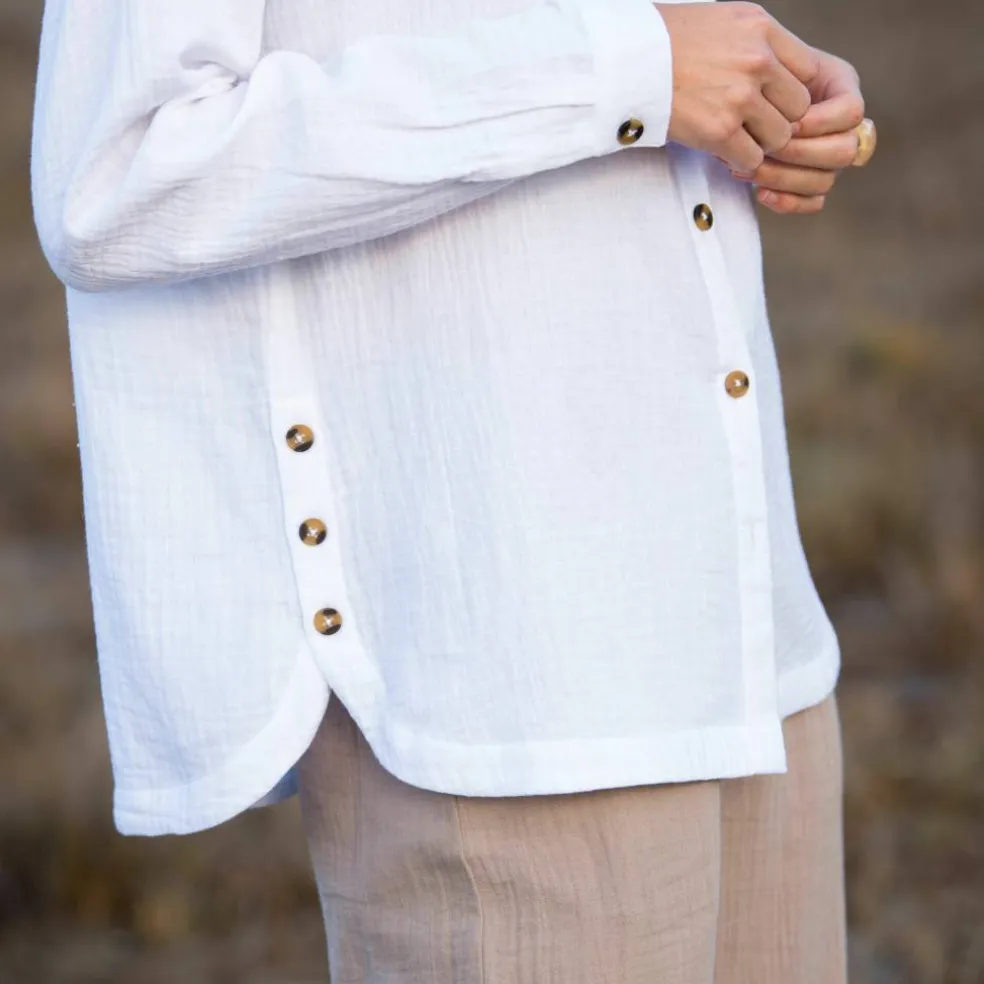 Chemise boutonnée unie, gaze de coton