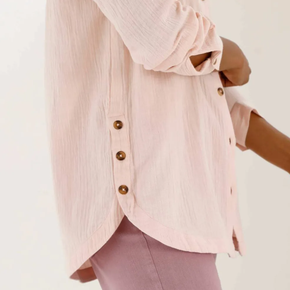 Chemise boutonnée unie, gaze de coton