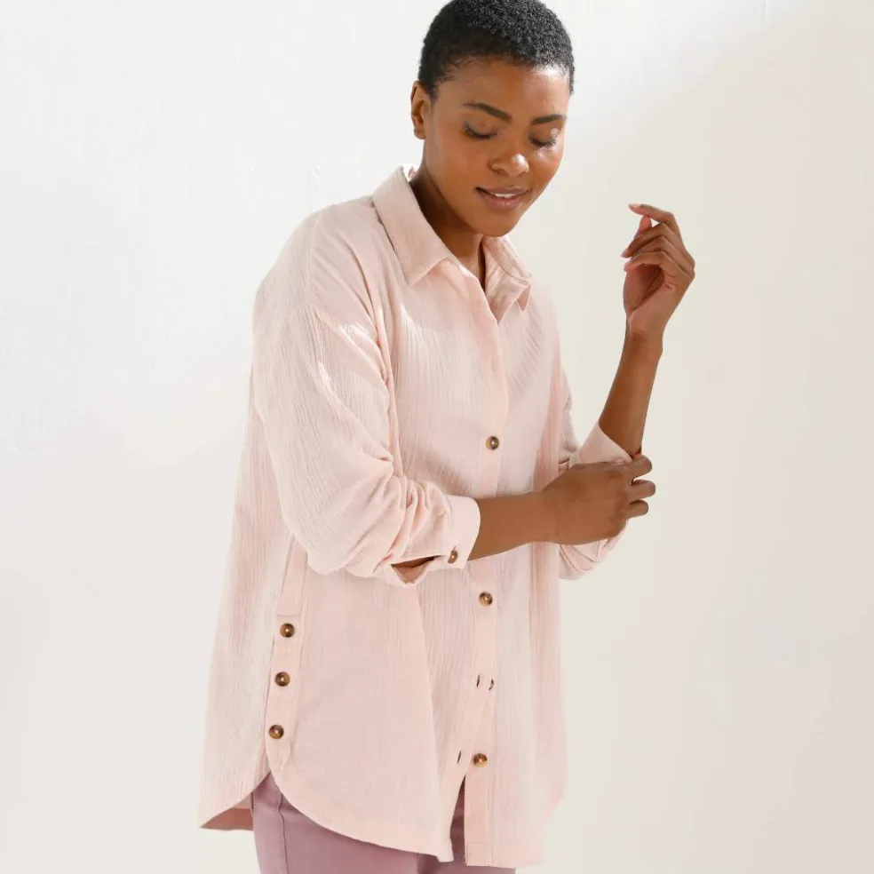 Chemise boutonnée unie, gaze de coton