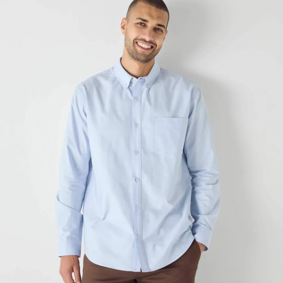 Chemise boutonnée unie Oxford manches longues