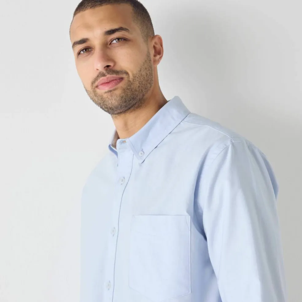 Chemise boutonnée unie Oxford manches longues