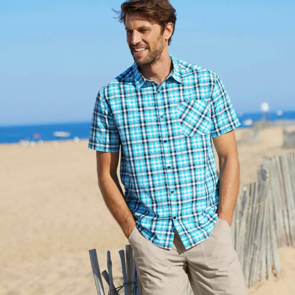 Chemise à carreaux manches courtes polycoton