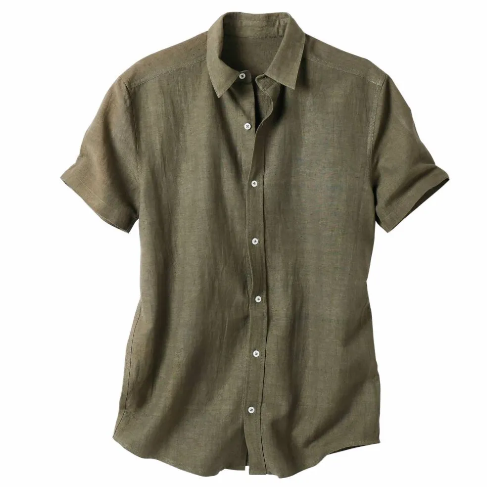 Chemise coton lin manches courtes boutonnée