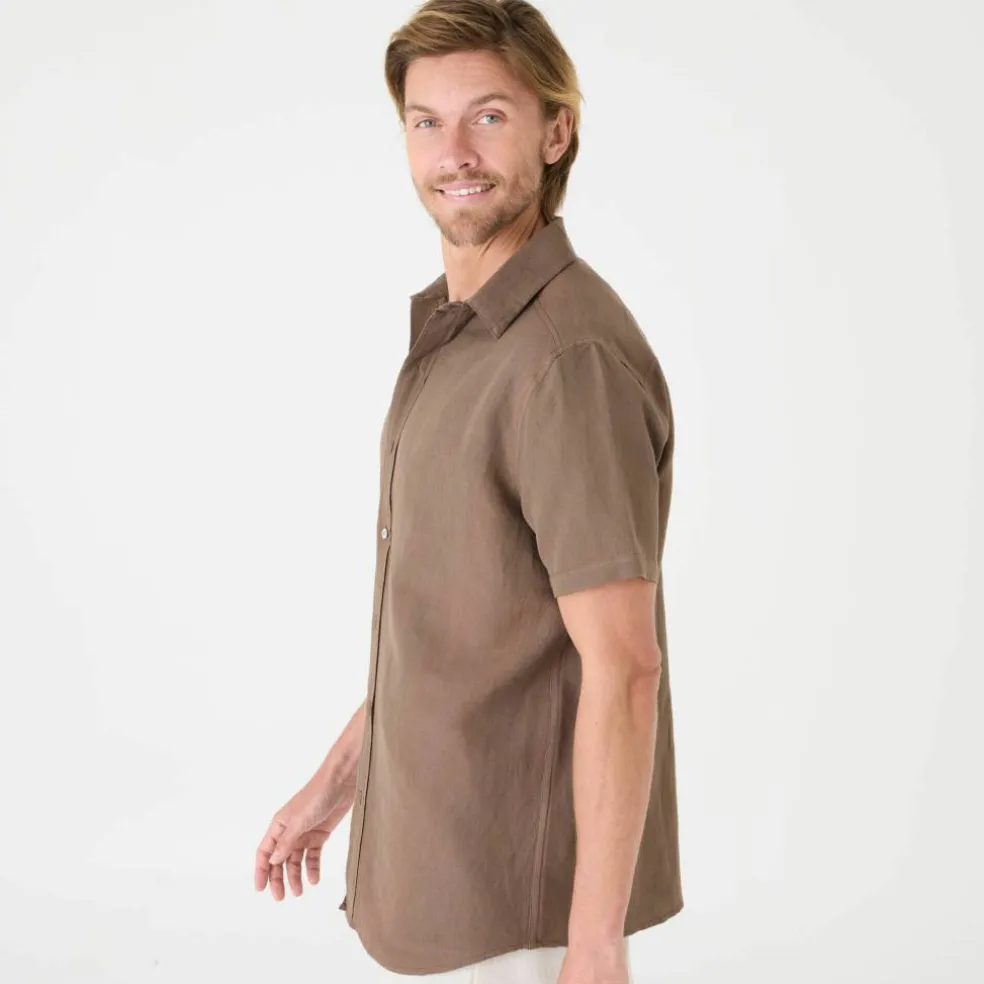 Chemise coton lin manches courtes boutonnée