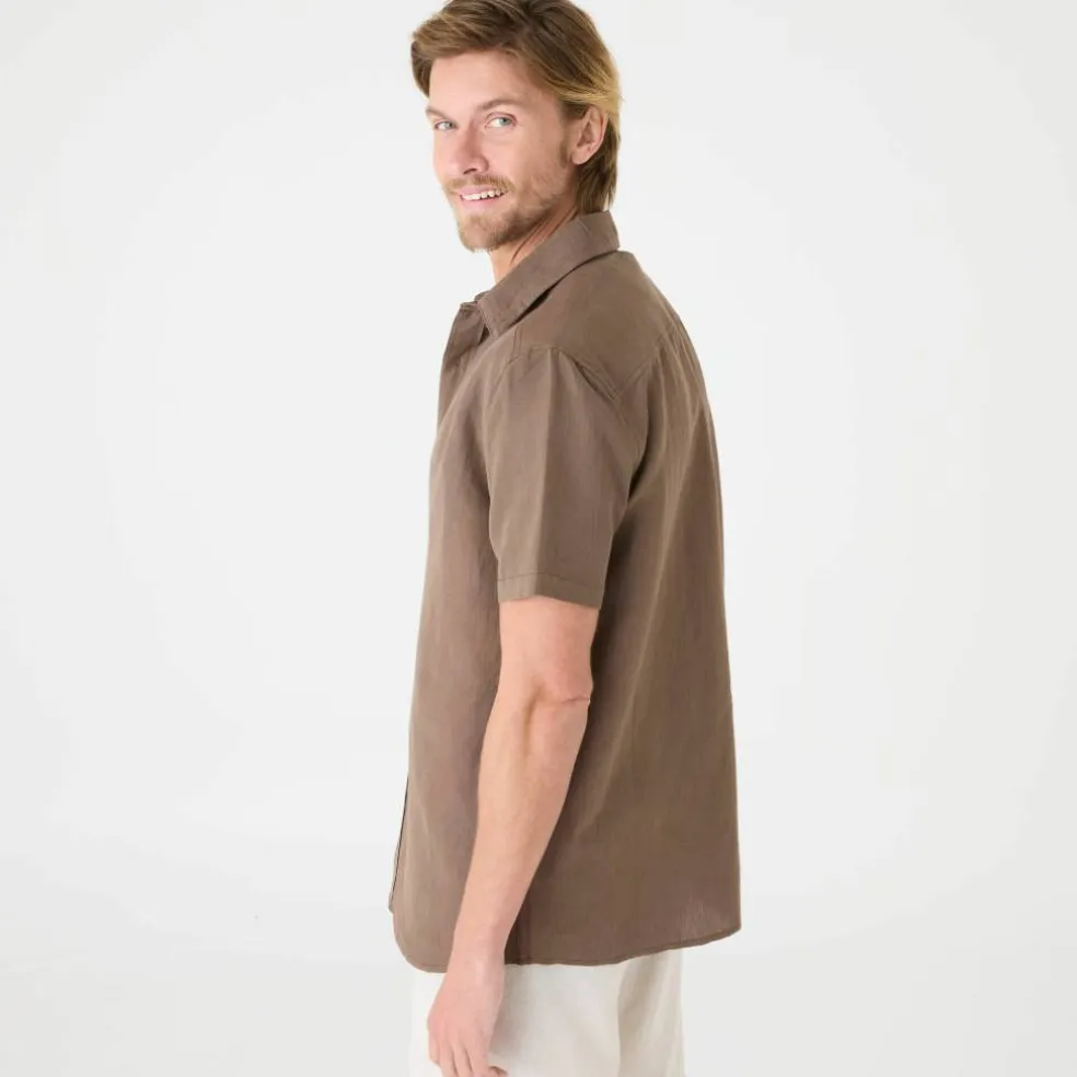 Chemise coton lin manches courtes boutonnée