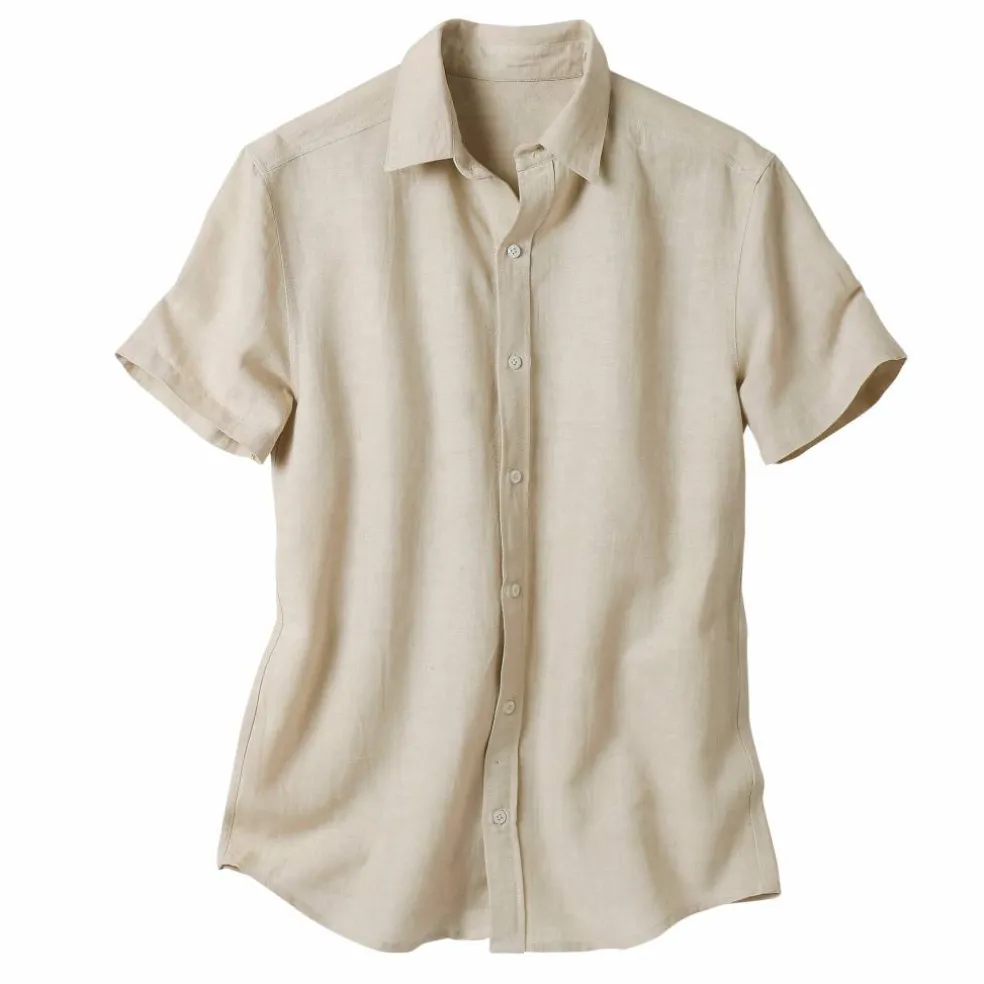 Chemise coton lin manches courtes boutonnée
