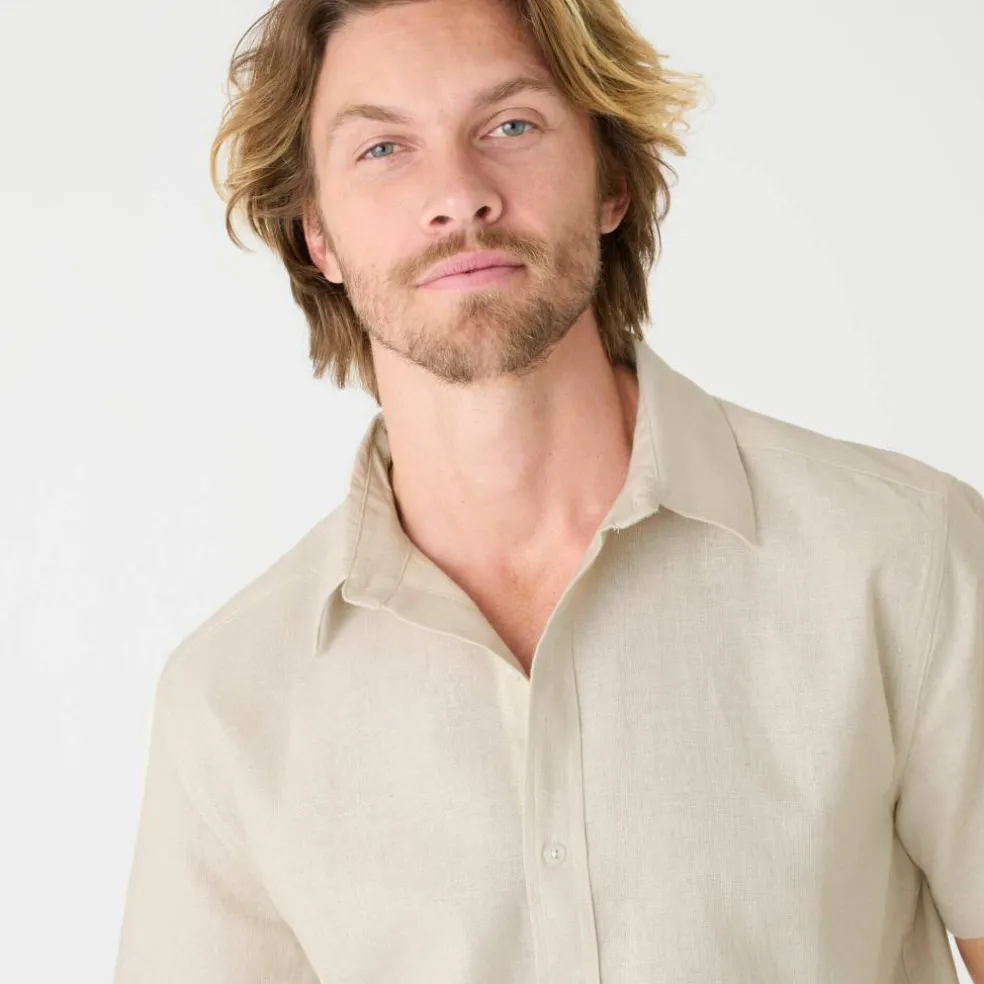 Chemise coton lin manches courtes boutonnée