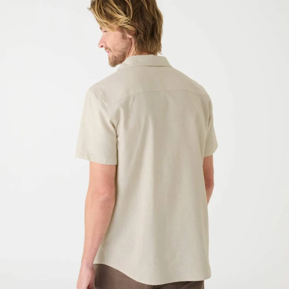 Chemise coton lin manches courtes boutonnée