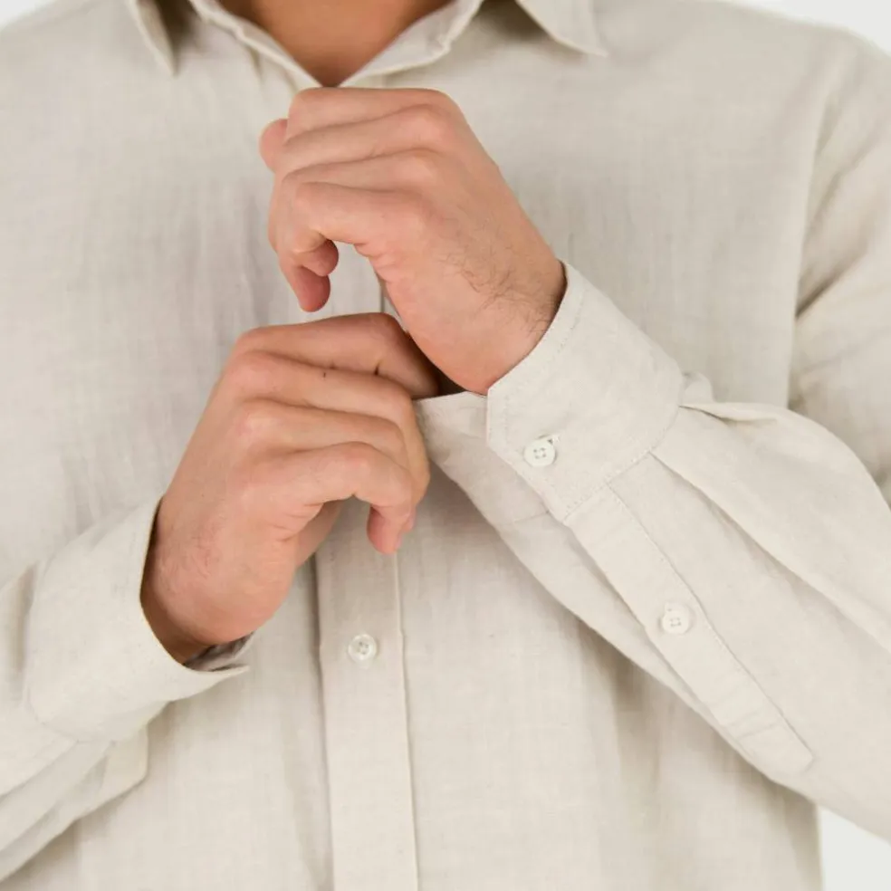 Chemise coton lin manches longues boutonnée