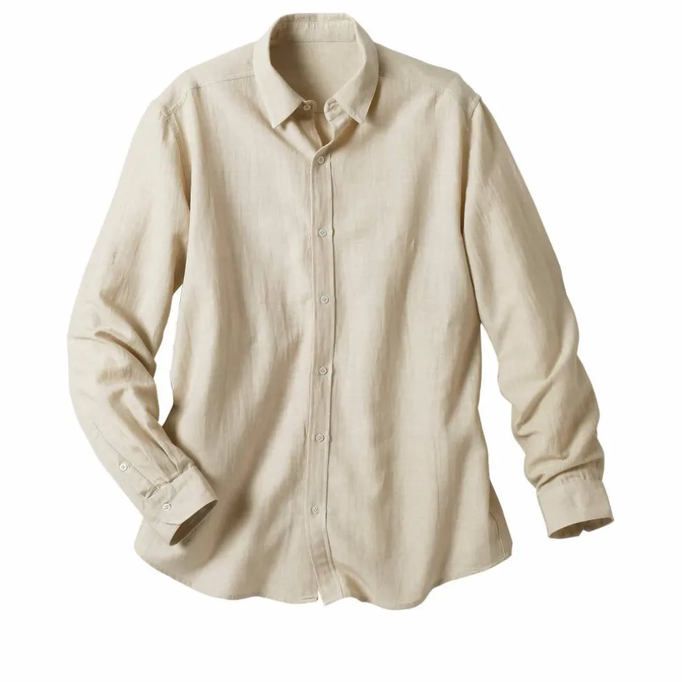 Chemise coton lin manches longues boutonnée
