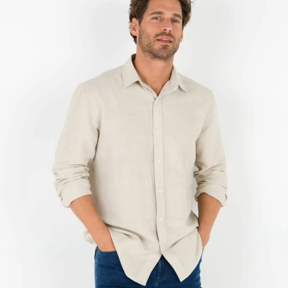 Chemise coton lin manches longues boutonnée