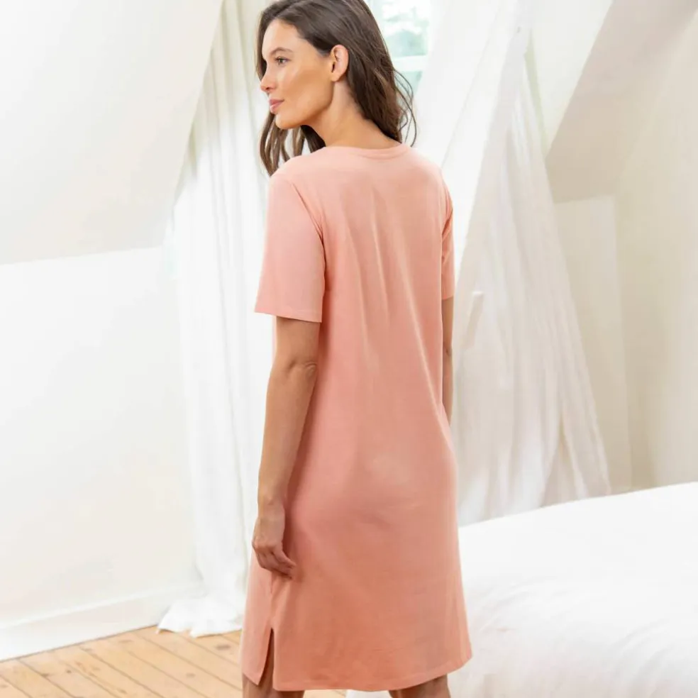 Chemise de nuit courte coton imprimé "chat" manches courtes