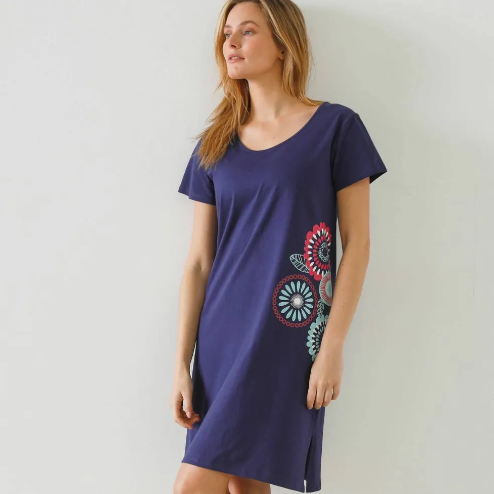 Chemise de nuit courte imprimé rosaces