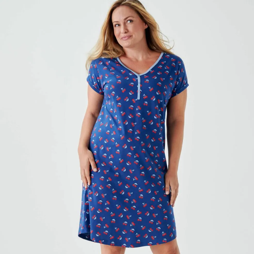 Chemise de nuit courte imprimé "cerises" manches courtes