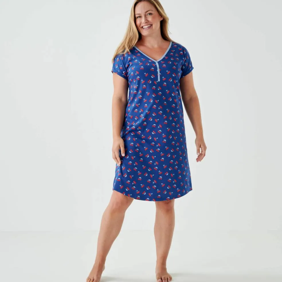 Chemise de nuit courte imprimé "cerises" manches courtes