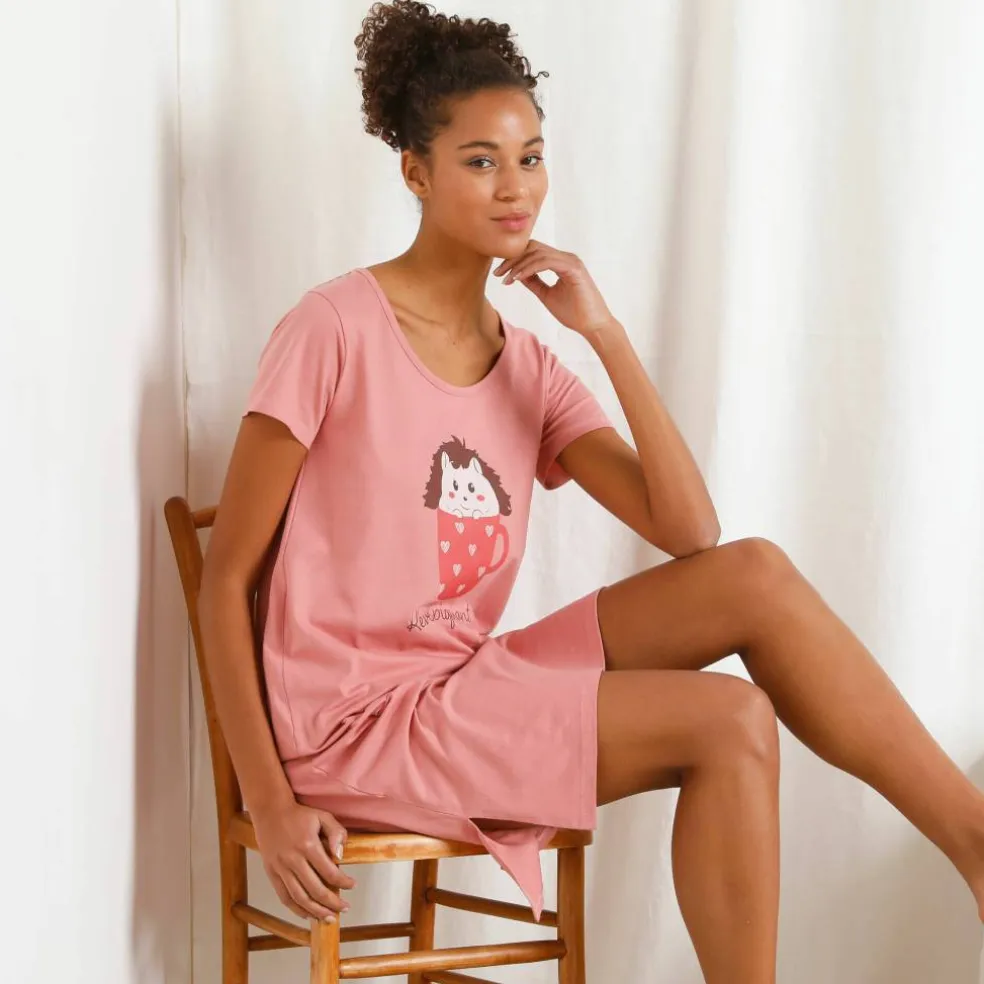Chemise de nuit courte imprimée "hérisson"