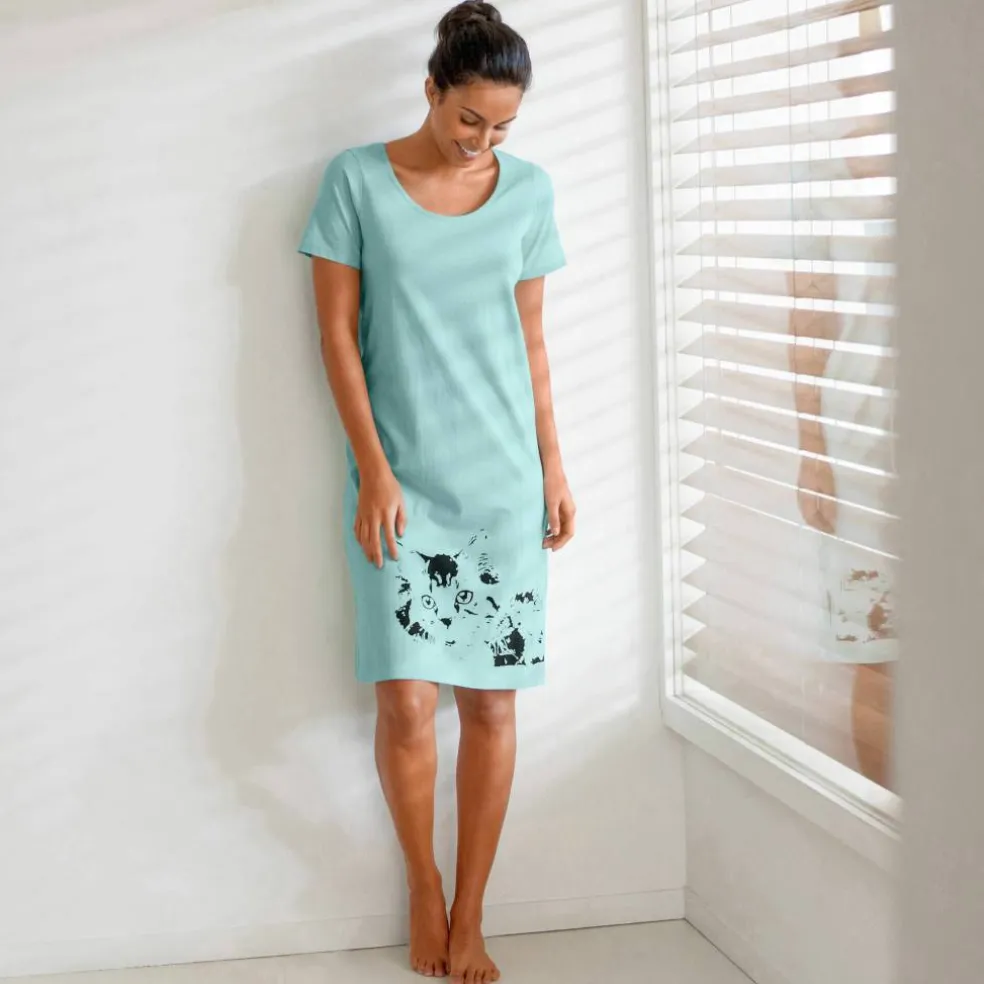Chemise de nuit courte imprimé chat - lot de 2