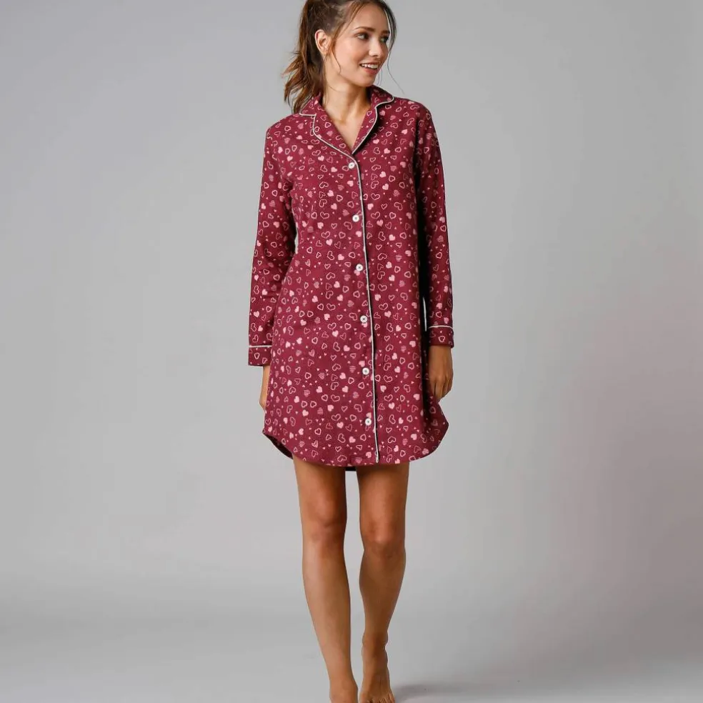 Chemise de nuit en pilou forme liquette imprimé coeur